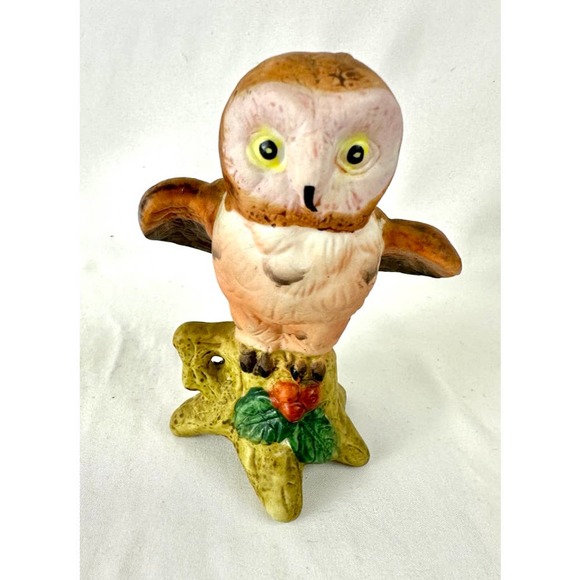 Ceramic Cute Baby Owl Statue Figurine Woodland Creature Nursery Decor Vintage - Picture 2 of 8